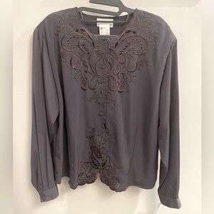 NEW Voir Collection Blouse Women’s 18W Brown Embroidered Long Sleeve